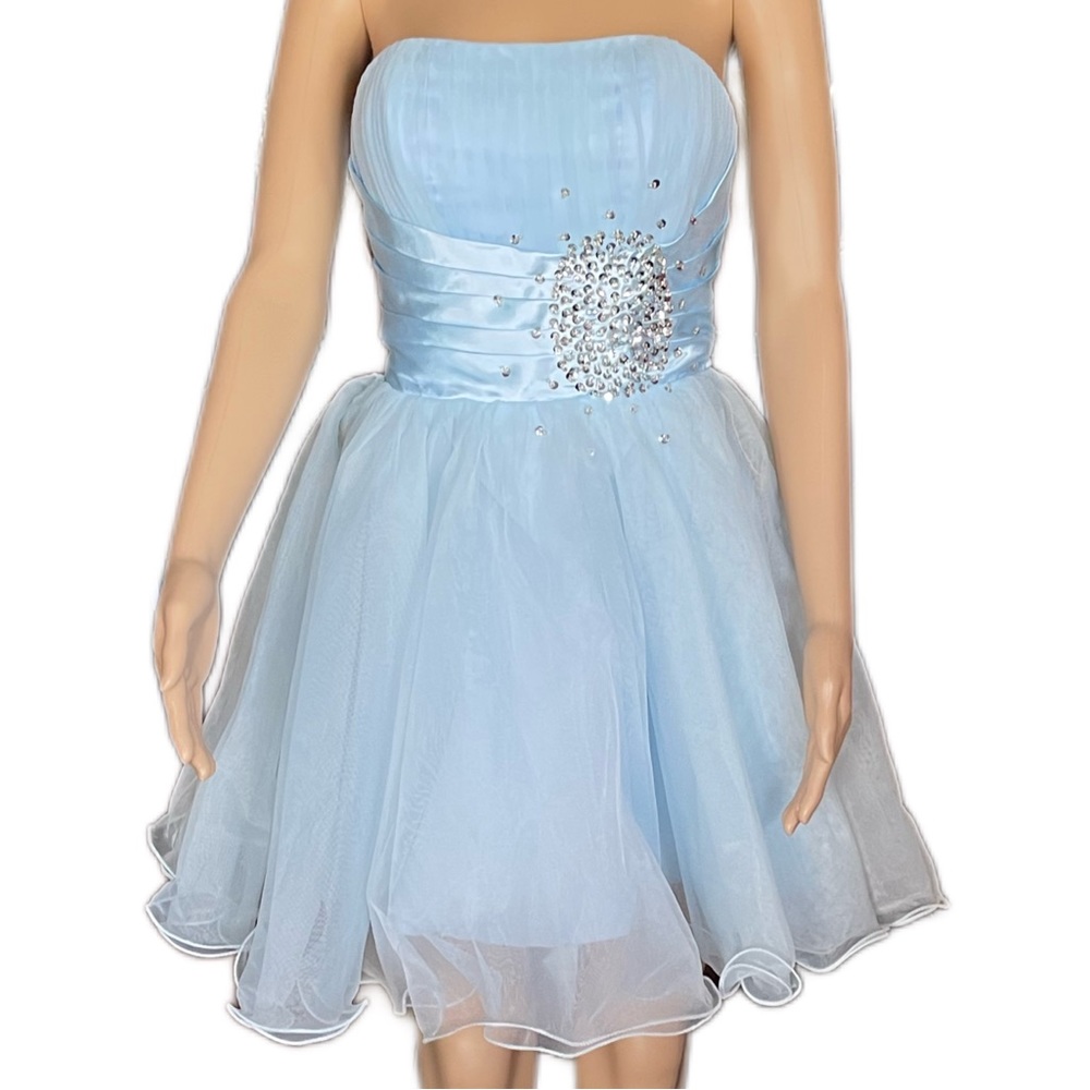 Blue Sleeveless Rhinestones Beads Sequins Embellished Fit & Flare Dress Size 6